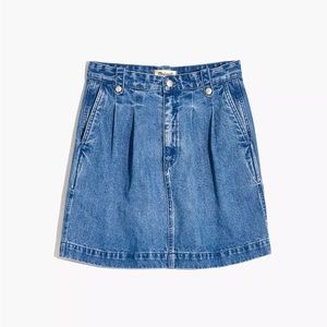 Madewell Blue Denim Pleated A-Line Skirt